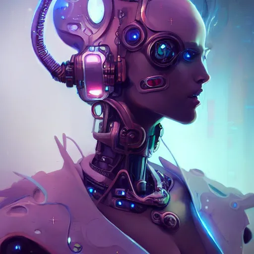Prompt: a portrait of a beautiful cybernetic seraphim, cyberpunk concept art by pete mohrbacher and wlop and artgerm and josan gonzales, digital art, highly detailed, intricate, sci-fi, sharp focus, Trending on Artstation HQ, deviantart, unreal engine 5, 4K UHD image