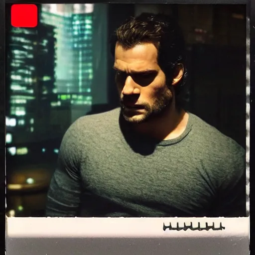 Image similar to Polaroid image of Henry Cavill in cyberpunk