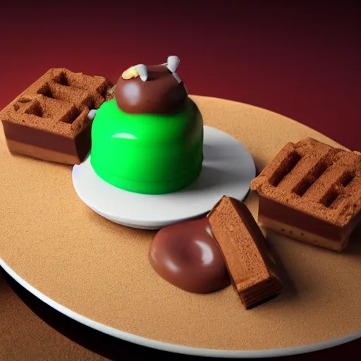 Image similar to a jello chocolate candy lollipop snickers bar icecream cake muffin jaffa marshmallow nougat waffle candy gummy jelly sandwich, volumetric lighting, octane render, unreal engine, 8k, hd food photography, highly detailed, stroopwaffel