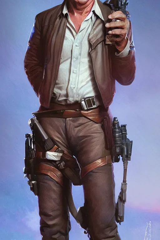 Image similar to harrison ford as han solo, action figurine toy, vaporwave, highly detailed, digital painting, artstation, concept art, smooth, sharp focus, illustration, art by artgerm and greg rutkowski and alphonse mucha