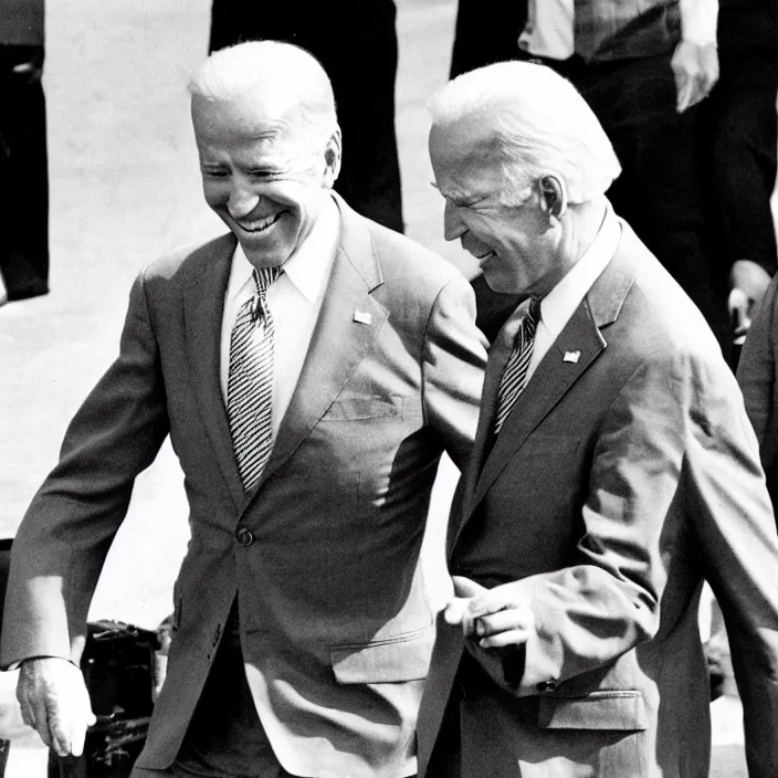 Image similar to Joe Biden walking with Lee Harvey Oswald as walmart