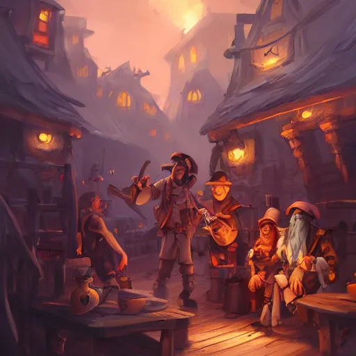 Image similar to Pirates in a tavern, cgsociety, fantasy art, 2d game art, concept art , ambient occlusion, bokeh, behance hd , concept art by Jesper Ejsing, by RHADS, Makoto Shinkai ,Cyril Rolando, face of characters by artgem and Greg rutkowski