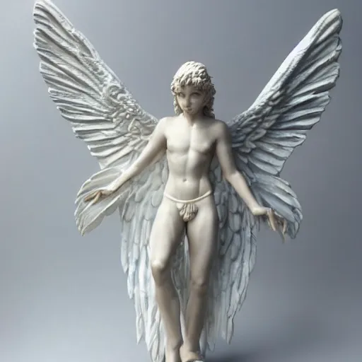 Image similar to very photorealistic photo of a very detailed full body resin statue of angel lucifer on a white background, award - winning details