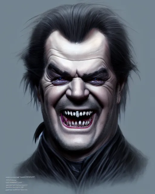 Image similar to ( ( 0 jack nicholson ) ) as an evil vampire ghost necromancer, minion, highly detailed, d & d, fantasy, highly detailed, digital painting, trending on artstation, concept art, sharp focus, illustration, global illumination, shaded, art by artgerm and greg rutkowski and fuji choko and viktoria gavrilenko and hoang lap