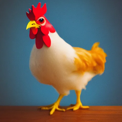 Prompt: a high quality photo of a chicken wearing a suit, Romanticism, 8k
