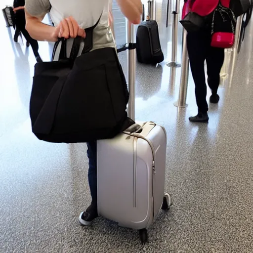 Prompt: a thing in a bag at the airport but it keeps popping out like whack-a-mole