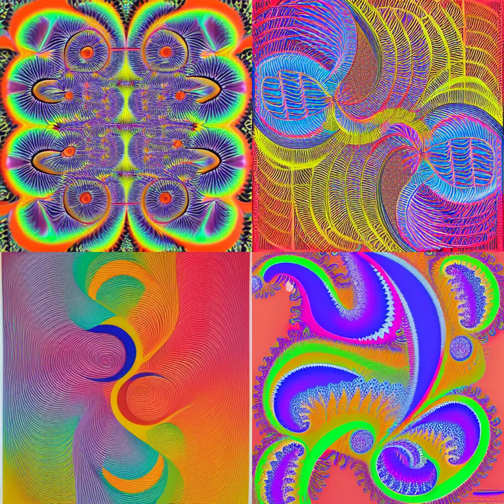 Prompt: fractal automata, colorful generative art, contemporary, monoprint, integral painting, by Frank Stella, by William Weege