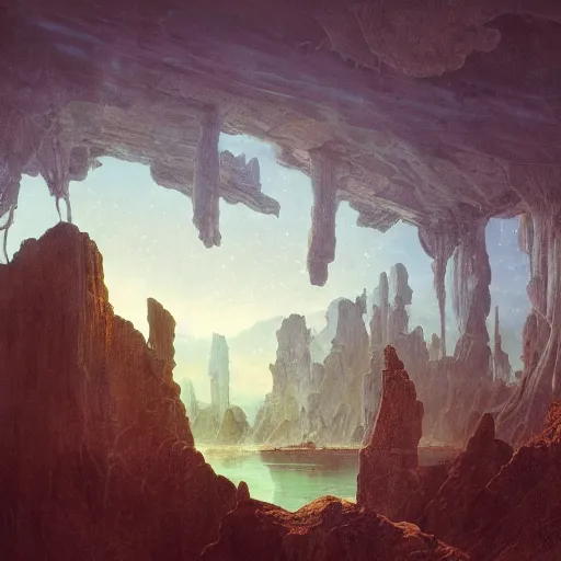 Image similar to David Friedrich, scifi landscape, hyperrealistic surrealism, award winning masterpiece with incredible details, epic stunning, infinity pool, a surreal vaporwave liminal space, highly detailed, trending on ArtStation, artgerm and greg rutkowski and alphonse mucha, daily deviation, IAMAG, broken giant marble head statue ruins, golden hour