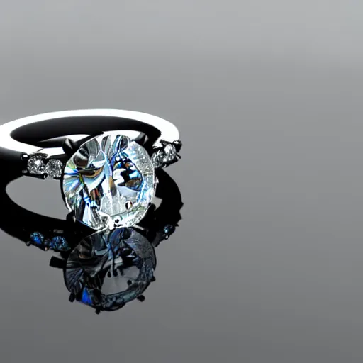 Image similar to photo of a wedding ring with two diamonds outside and one in the middle, photo realistic, hyper detailed, concept art