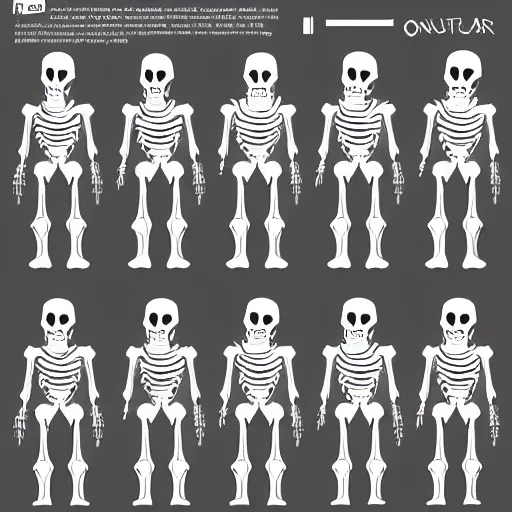 Prompt: skeleton vtuber character reference sheet concept art