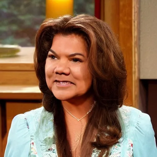 Prompt: george lopez pentecostal long hair traditional female conservative clothes face of george lopez brown hair