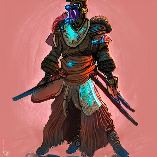 Prompt: a disco elysium character art of a ronin warrior with spirit sense, aesthetic, surreal, pale colors, high detail, wide angle, trending on artstation,