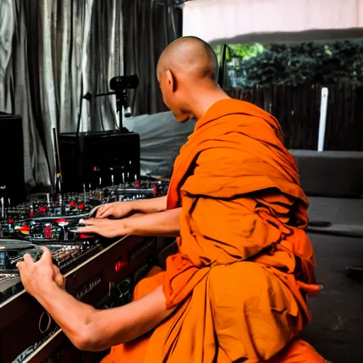 Image similar to a monk on the dj decks