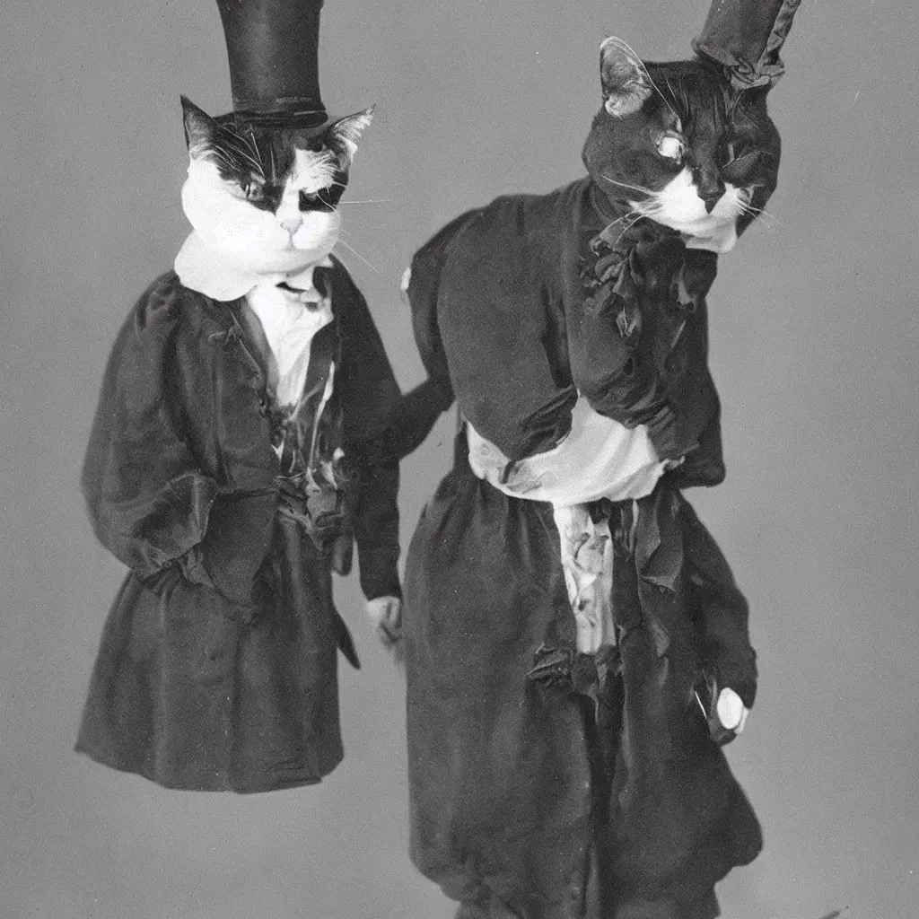 Image similar to a male cat dressed in a victorian era dress