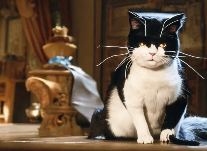 Prompt: film still of Danny Devito as Mr Mistoffelees in Cats, 4k