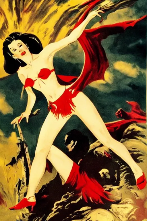 Image similar to retro movie poster. vampire babes. frank frazetta