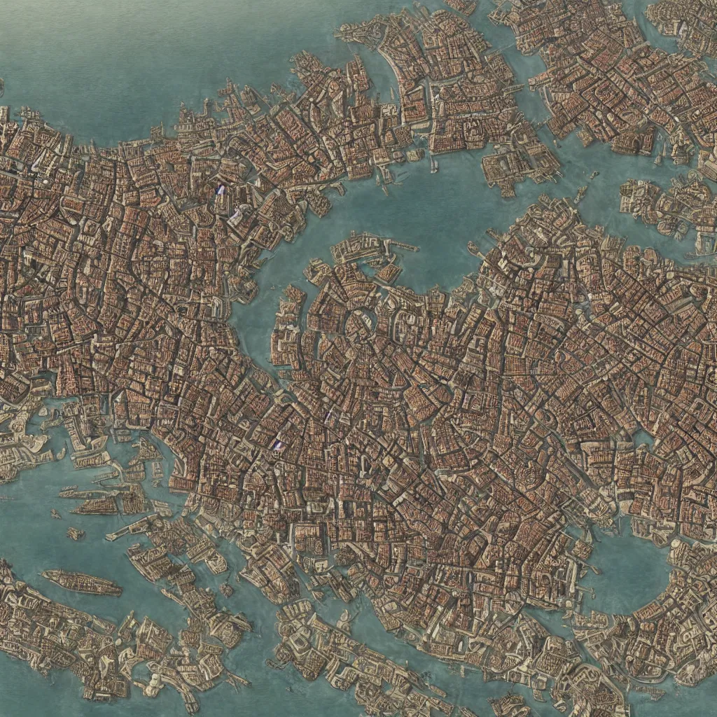 Image similar to A map of venice in Civilization 5, video game, highly detailed, intricate, 8k render, by Greg Rutkowski