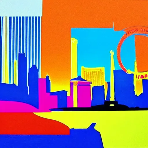 Image similar to painting of las vegas skyline in style of pop art