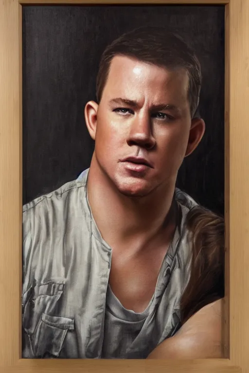 Image similar to a tater tot with channing tatum face, tater tot channing tatum, oil on canvas, intricate, 8 k highly professionally detailed, hdr, cgsociety