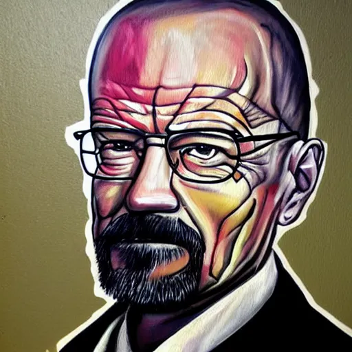 Image similar to a graffiti style painting of walter white.