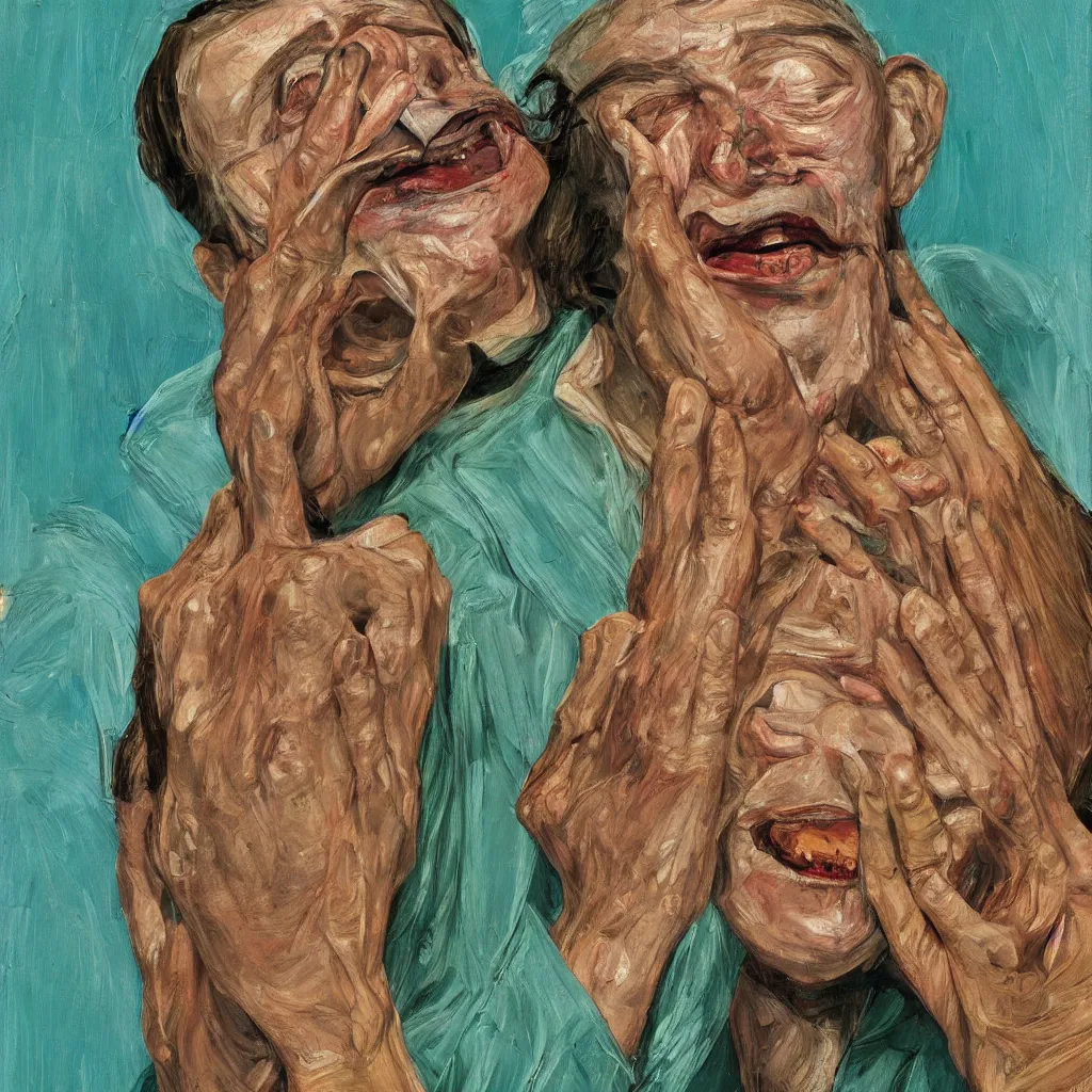 Image similar to high quality high detail painting by lucian freud, jenny savile, scream, turquoise, hd
