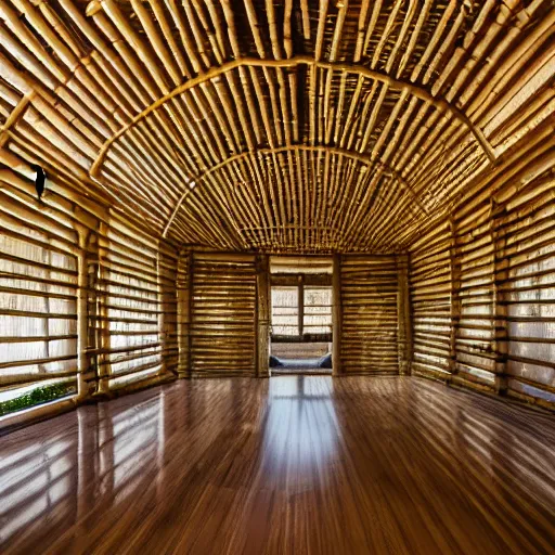 Prompt: interior of a bamboo palace, architectural photography