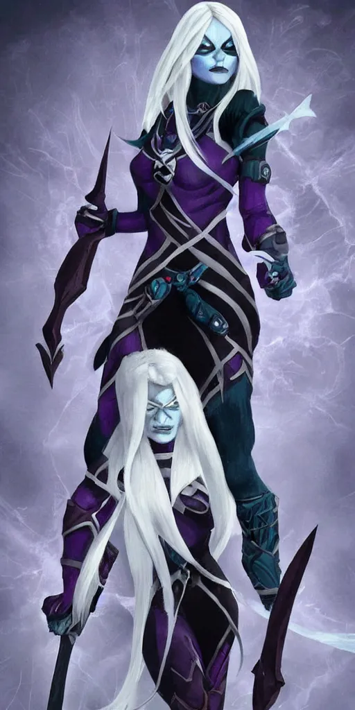 Prompt: Female drow fighter