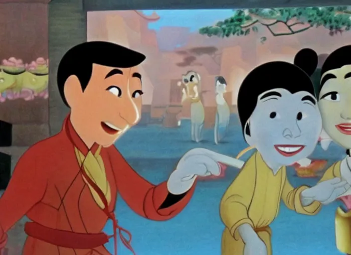 Prompt: a film still from the animation the chinese market ( 1 9 8 0 ) walt disney style, oscar winning animation, award winning