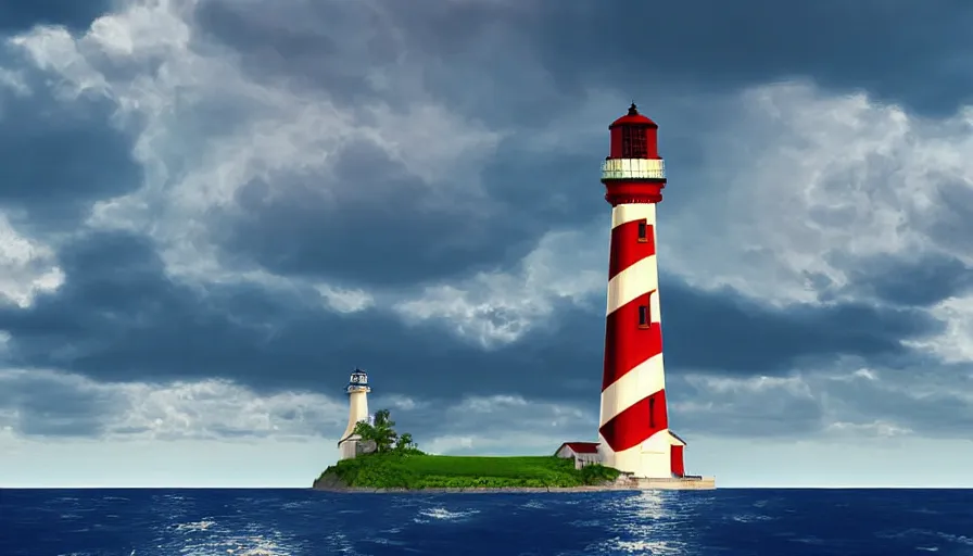 Image similar to a water spout approaches a lighthouse out at sea, digital art, highly detailed, realistic, bright colors, 8 k