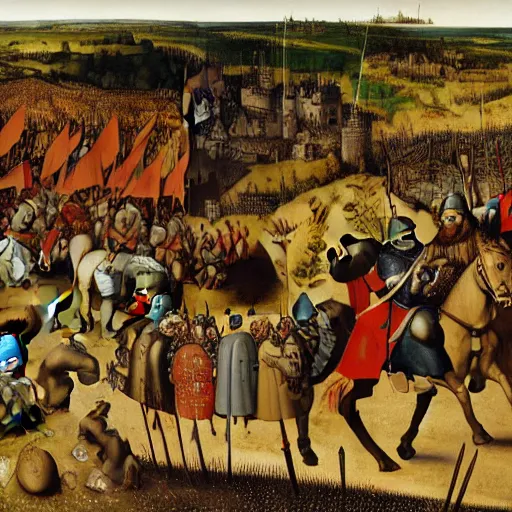 Prompt: king richard the lionheart, the crusades, canvas, by pieter bruegel the elder