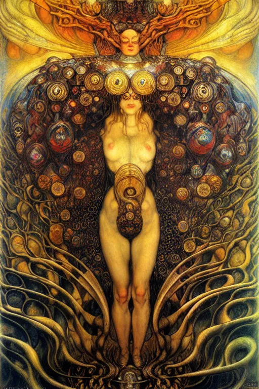 Image similar to Divine Chaos Engine by Karol Bak, Jean Delville, William Blake, Gustav Klimt, and Vincent Van Gogh, symbolist, visionary