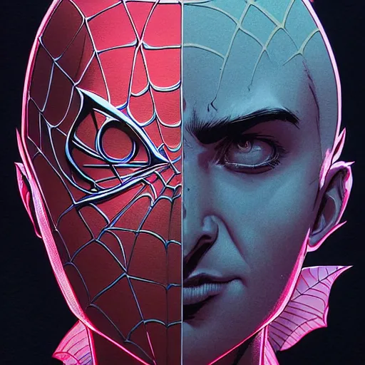 Prompt: portrait top light, by killian eng and joe fenton and martin deschambault and conrad roset, inspired by spider - man, etching, fine, sharp high detail,