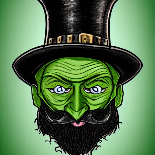 Image similar to a cartoonishly evil goblin, supervillain, top hat and luxurious handlebar moustache, green skin, cartoon style, d & d character portrait, victorian clothing, digital art, 8 k,