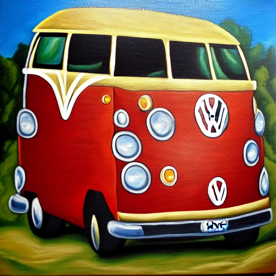Prompt: a oil painting of a vw bus