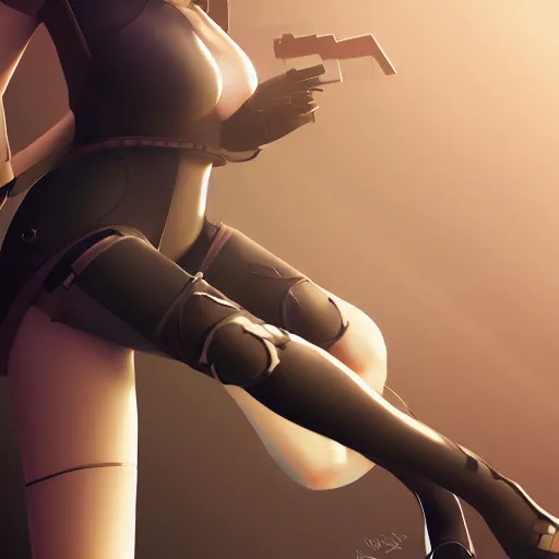 Image similar to portrait of 2B nier automata wearing skin tight clothes in Half life 2, digital art, trending on Artstation, CGSociety