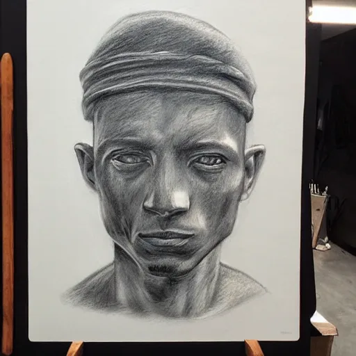 Image similar to Detailed portrait of a jarhead. Charcoal.