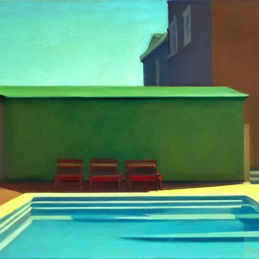 Image similar to a painting of a pool, in the style of Edward Hopper, 4k,