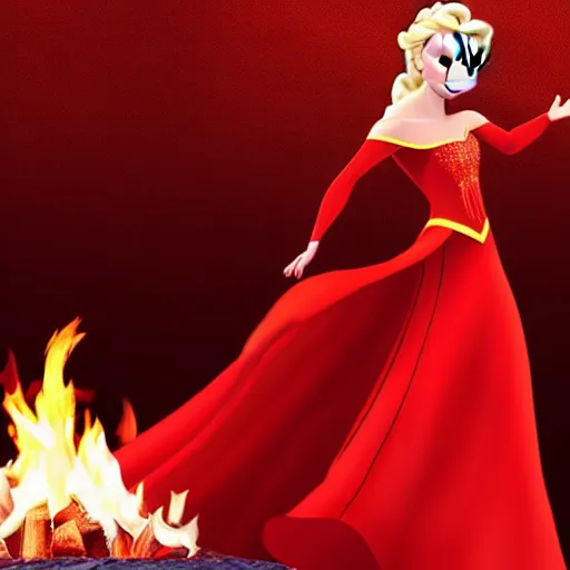 Image similar to elsa in a red dress with fire powers