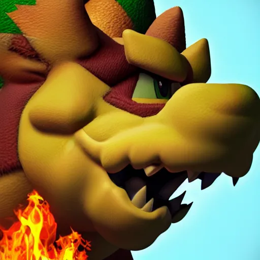 Image similar to A Realistic Bowser From Super Mario Bros, 8k, HD, Photorealistic, Flames