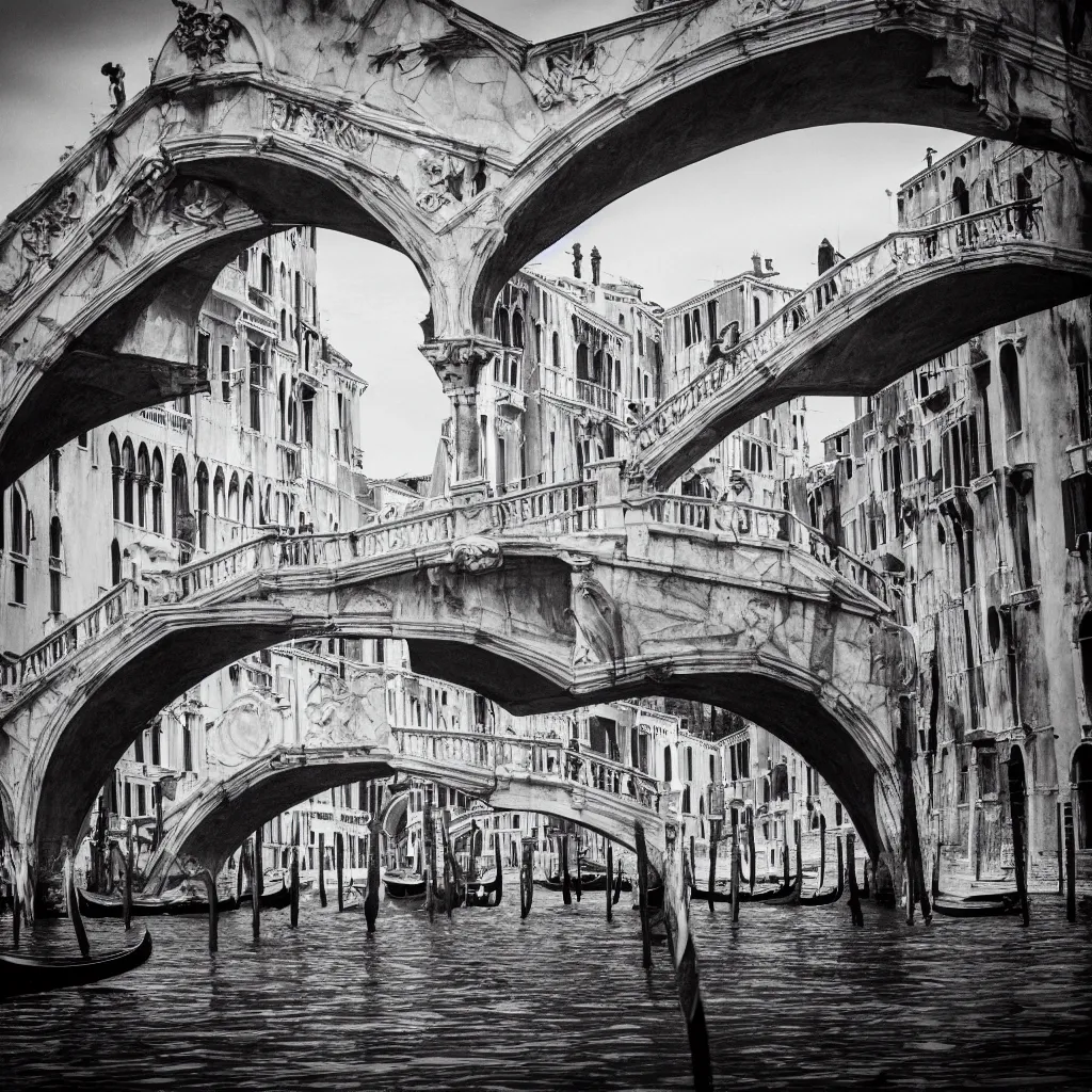 Image similar to venice bridges by piranesi, composition, cinematic, rule, grid