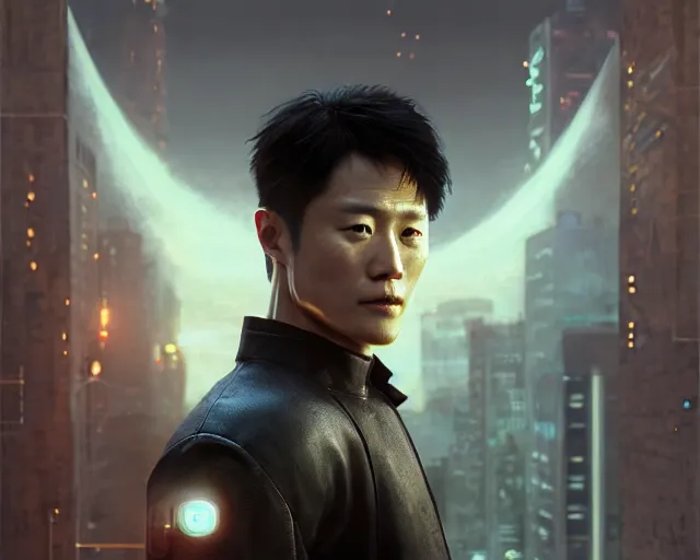 Image similar to highly detailed portrait of lee byung - hun as an android, in detroit : become human, stephen bliss, unreal engine, fantasy art by greg rutkowski, loish, rhads, ferdinand knab, makoto shinkai and lois van baarle, ilya kuvshinov, rossdraws, tom bagshaw, global illumination, radiant light, detailed and intricate environment