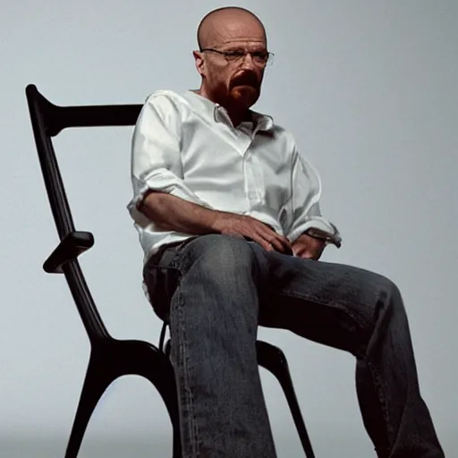 Image similar to walter white sitting on chair standing photo by annie leibovitz 8 0 mm lens bokeh