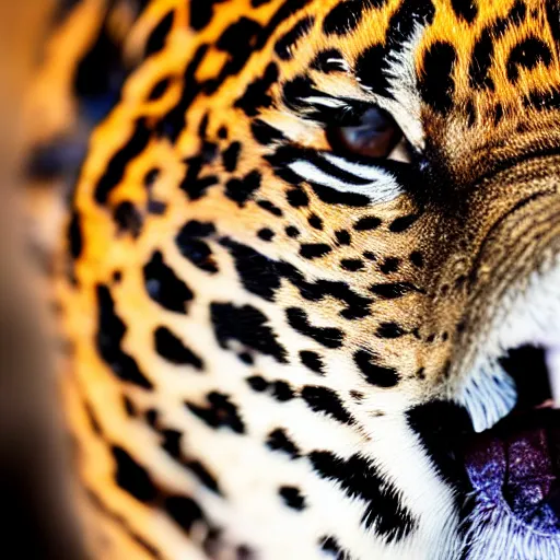 Prompt: extreme close up of a jaguar fur, macrophotography