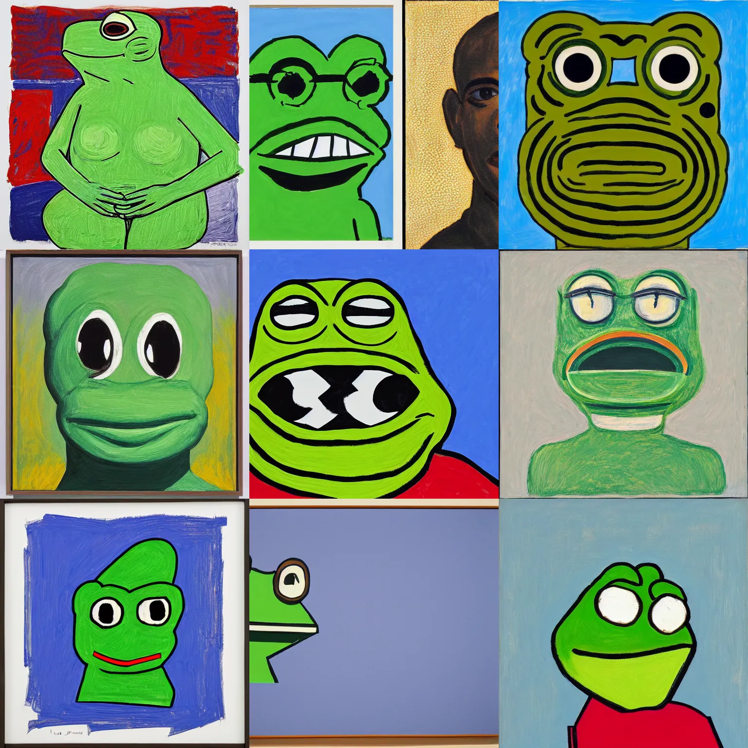 Prompt: pepe the frog, by Jasper Johns and Alex Katz,