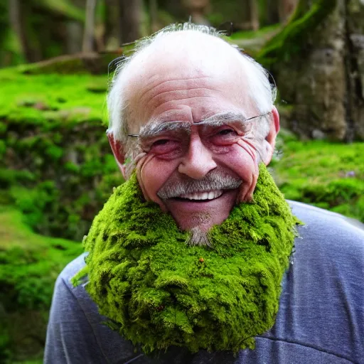 Image similar to a smiling old man covered in moss