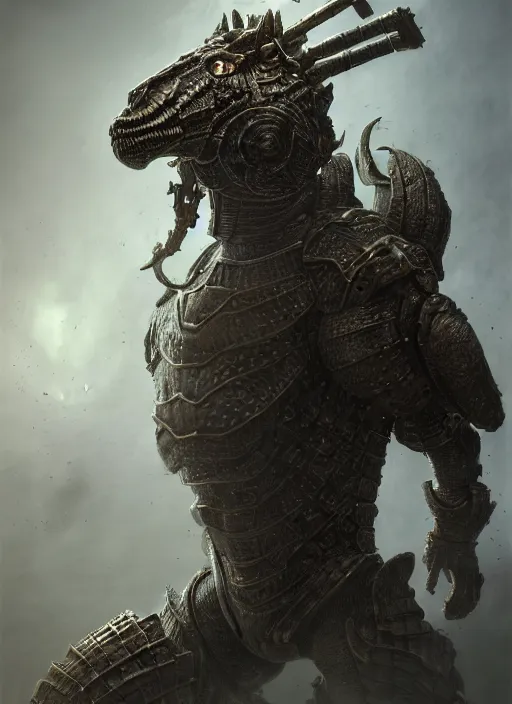 Image similar to hyperrealistic mixed media portrait of a Warhammer Gorr armored warrior creature, stunning 3d render inspired art by Michael Parkes + dim volumetric lighting, 8k octane beautifully detailed render, post-processing, extremely hyperdetailed, intricate, epic composition, grim yet sparkling atmosphere, cinematic lighting + masterpiece, trending on artstation