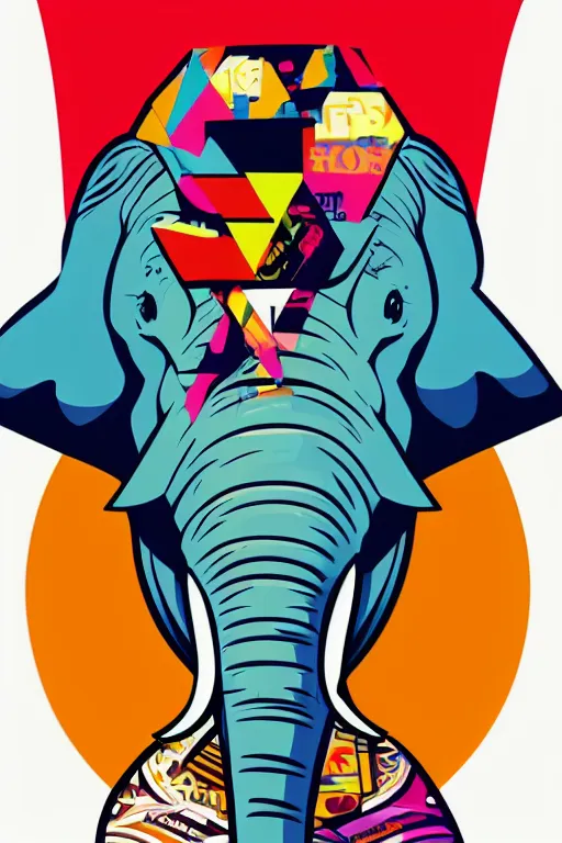 Image similar to happy elephant, 7 6 retro futurist illustration art by butcher billy, sticker, colorful, illustration, highly detailed, simple, smooth and clean vector curves, no jagged lines, vector art, smooth andy warhol style