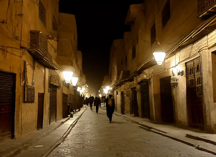 Prompt: cairo old streets, night life of 1 9 4 0, muizz street