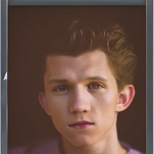 Prompt: grainy color polaroid of Tom Holland, dreamlike, intricate detail, sigma 85mm f/1.4, 4k