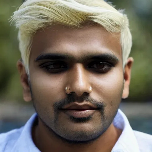 Prompt: an indian man with bleached blonde hair